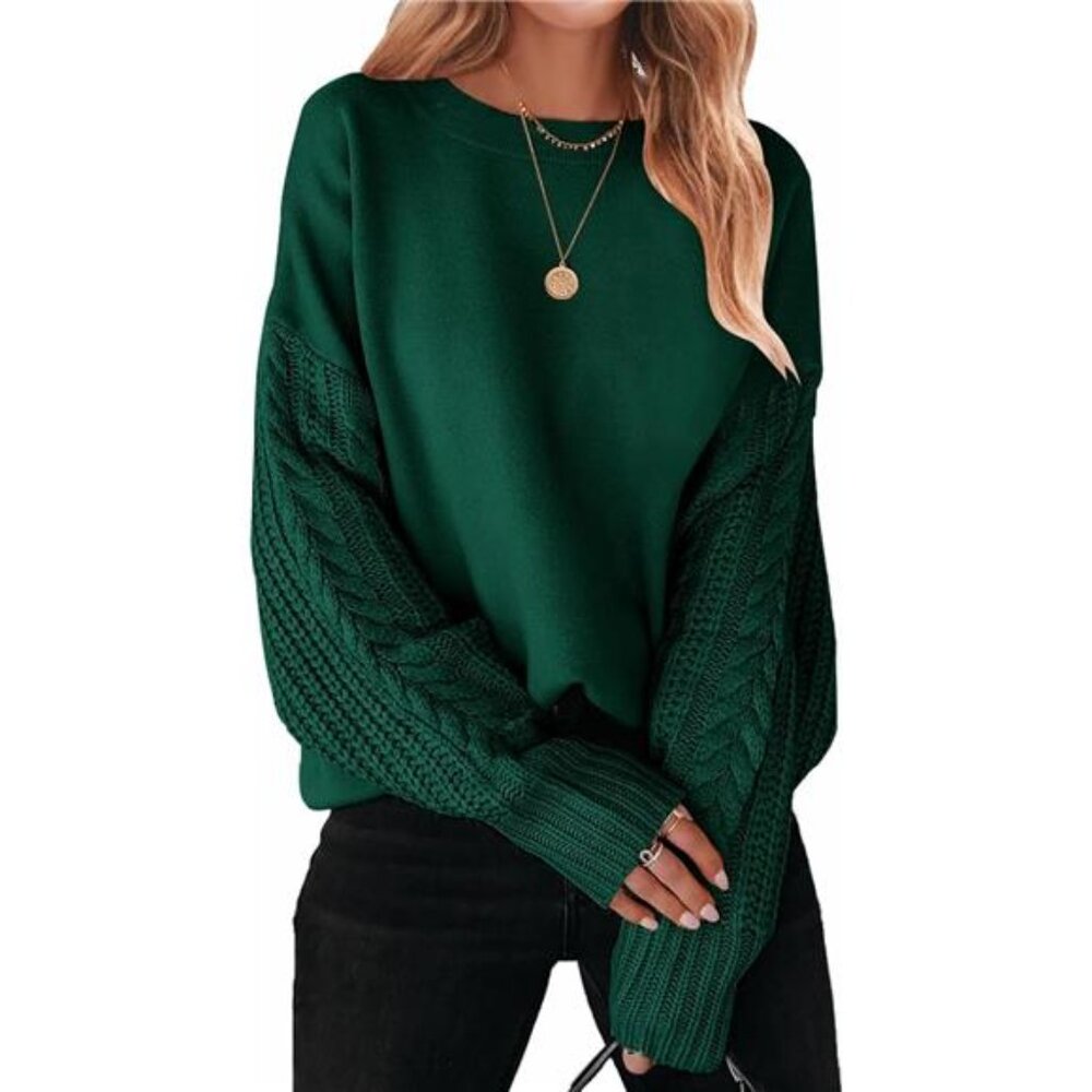 Women's 2025 Fall Long Sleeve Crew Neck Solid Color Cable Knit Chunky